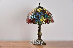 Retro Stained Glass Tiffany Rose Table Handmade Accent Lamp H14.5 H18