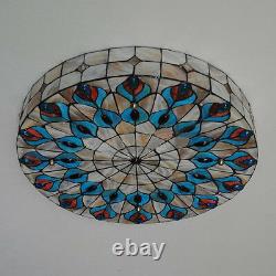 Retro Tiffany Chandelier Stained Glass Peacock Big Ceiling Light Lamp Fixture