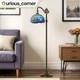 Retro Tiffany Floor Lamp With Adjustable Gooseneck & Blue Stained Glass Shade