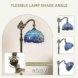 Retro Tiffany Floor Lamp with Adjustable Gooseneck & Blue Stained Glass Shade