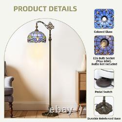 Retro Tiffany Floor Lamp with Adjustable Gooseneck & Blue Stained Glass Shade