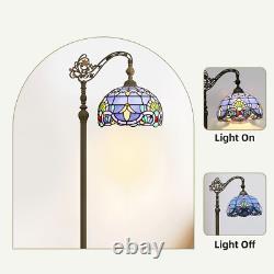 Retro Tiffany Floor Lamp with Adjustable Gooseneck & Blue Stained Glass Shade
