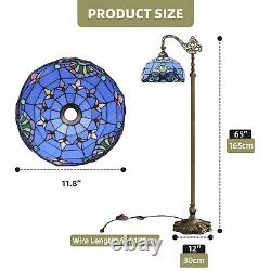 Retro Tiffany Floor Lamp with Adjustable Gooseneck & Blue Stained Glass Shade