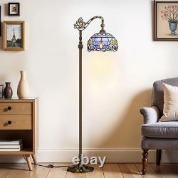 Retro Tiffany Floor Lamp with Adjustable Gooseneck & Blue Stained Glass Shade