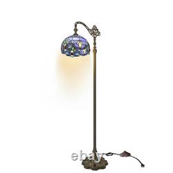Retro Tiffany Floor Lamp with Adjustable Gooseneck & Blue Stained Glass Shade