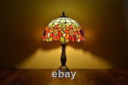 Retro Tiffany Table Lamp Sunflower Style Stained Glass Bedside Lamp H 18 H 14