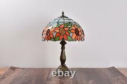 Retro Tiffany Table Lamp Sunflower Style Stained Glass Bedside Lamp H 18 H 14