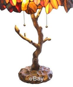 River of Goods 24.5 Stained Glass Marvel Maple Table Lamp with Tree Trunk Base