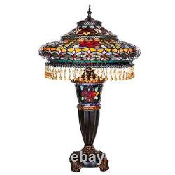 River of Goods 27.5 in. Multi-Colored Stained Glass Table Lamp Parisian Shade