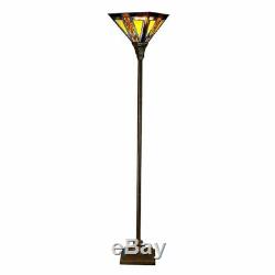 River of Goods Stained Glass Mission Style Southwestern Torchiere Floor Lamp