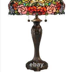 Rose Lamp Tiffany Victorian Style Table Stained Glass Vintage Shade Light Desk