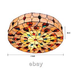 Round Tiffany Style Stained Glass Flush Mount Ceiling Lamp Light Fixture 20 inch