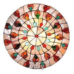 Round Tiffany Style Stained Glass Flush Mount Ceiling Lamp Light Fixture 20 inch