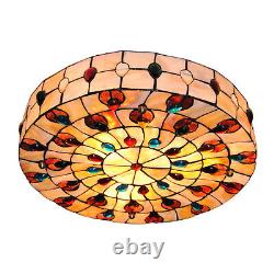 Round Tiffany Style Stained Glass Flush Mount Ceiling Lamp Light Fixture 20 inch