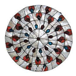 Round Tiffany Style Stained Glass Flush Mount Ceiling Lamp Light Fixture 20 inch