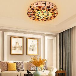 Round Tiffany Style Stained Glass Flush Mount Ceiling Lamp Light Fixture 20 inch