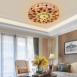 Round Tiffany Style Stained Glass Flush Mount Ceiling Lamp Light Fixture 20 inch