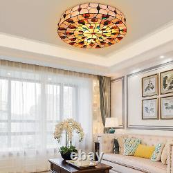 Round Tiffany Style Stained Glass Flush Mount Ceiling Lamp Light Fixture 20 inch