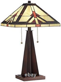 Rustic Accent Table Lamp Bronze Tiffany Style Art Glass Shade for Living Room