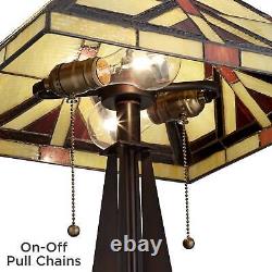 Rustic Accent Table Lamp Bronze Tiffany Style Art Glass Shade for Living Room