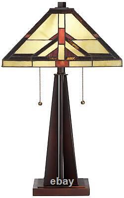 Rustic Accent Table Lamp Bronze Tiffany Style Art Glass Shade for Living Room