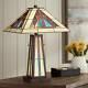 Rustic Accent Table Lamp With Nightlight Led Bronze Tiffany Style Glass Bedroom