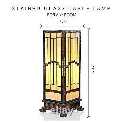 Rustic Earth Tone Stained Glass Table Lamp, Mission Craftsman Style, Rectangular
