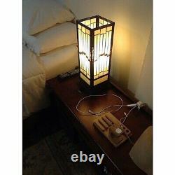 Rustic Earth Tone Stained Glass Table Lamp, Mission Craftsman Style, Rectangular