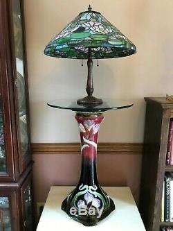SALE! Antique HANDEL Bronze Lamp & Lotus Shade Art Nouveau Leaded Stained Glass