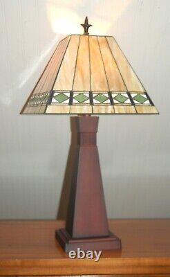 STAINED GLASS LAMP Bronze Prairie Arts & Crafts Mission Square Shade Modern