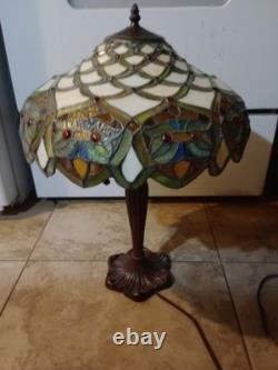 Serena D'italia Glass Table Lamp Tiffany Style Elegant Blue/Red