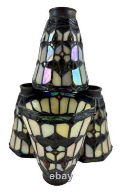 Set 4 Tiffany Style Stained Glass Lamp Replacement Shades Bell Shape Slag