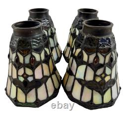Set 4 Tiffany Style Stained Glass Lamp Replacement Shades Bell Shape Slag