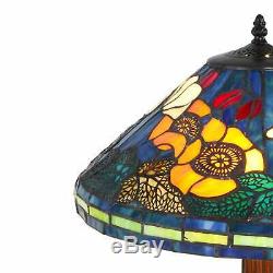 (Set of 2) Tiffany Style Golden Poppy Stained Glass Table Reading Accent Lamp