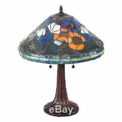 (Set of 2) Tiffany Style Golden Poppy Stained Glass Table Reading Accent Lamp