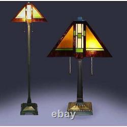Set of Tiffany Style Stained Glass Mission Lamps Includes Table and Floor Lamp