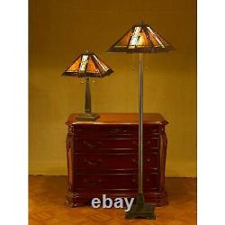 Set of Tiffany Style Stained Glass Mission Lamps Includes Table and Floor Lamp