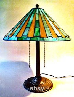 Signed Antique Arts Crafts Handel Era Stain Leaded Vintage Glass Lamp, 1910