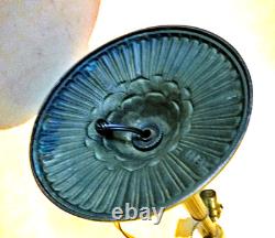 Signed Antique Arts Crafts Handel Era Stain Leaded Vintage Glass Lamp, 1910 Signed Antique Arts Crafts Handel Era Stain Leaded Vintage Glass Lamp, 1910