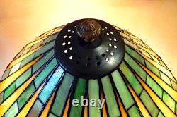 Signed Antique Arts Crafts Handel Era Stain Leaded Vintage Glass Lamp, 1910