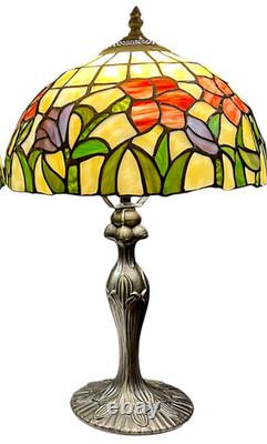 Signed Dale Tiffany Floral Stained Glass Accent Table Lamp Art Nouveau Mosaic