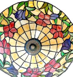 Signed Dale Tiffany Floral Stained Glass Accent Table Lamp Art Nouveau Mosaic