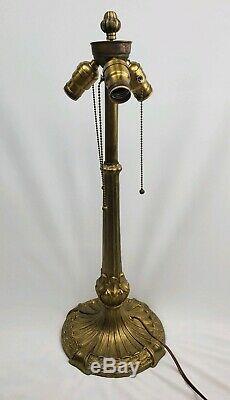 Signed Ornate Antique Chicago Mosaic Lamp Co. Leaded Stained Glass Lamp WORKS