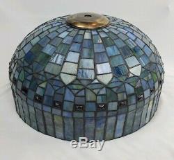 Signed Ornate Antique Chicago Mosaic Lamp Co. Leaded Stained Glass Lamp WORKS