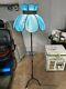 Slag Stained Glass Blue Tiffany Style Floor Lamp Shade Vintage Victorian 1920's