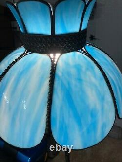 Slag stained glass blue Tiffany Style Floor Lamp Shade Vintage Victorian 1920's