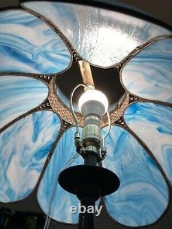 Slag stained glass blue Tiffany Style Floor Lamp Shade Vintage Victorian 1920's
