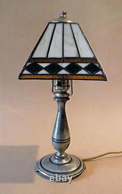 Small Antique Arts & Crafts Moe Bridges Table Boudoir Accent Stained Glass Lamp