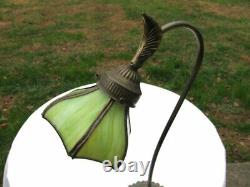 Small Antique Green Tiffany Style Stained Slag Glass Shade Gooseneck Desk Lamp