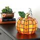 Small Orange Pumpkin Shaped Stained Glass Accent Lamp Autumn Centerpiece Decor